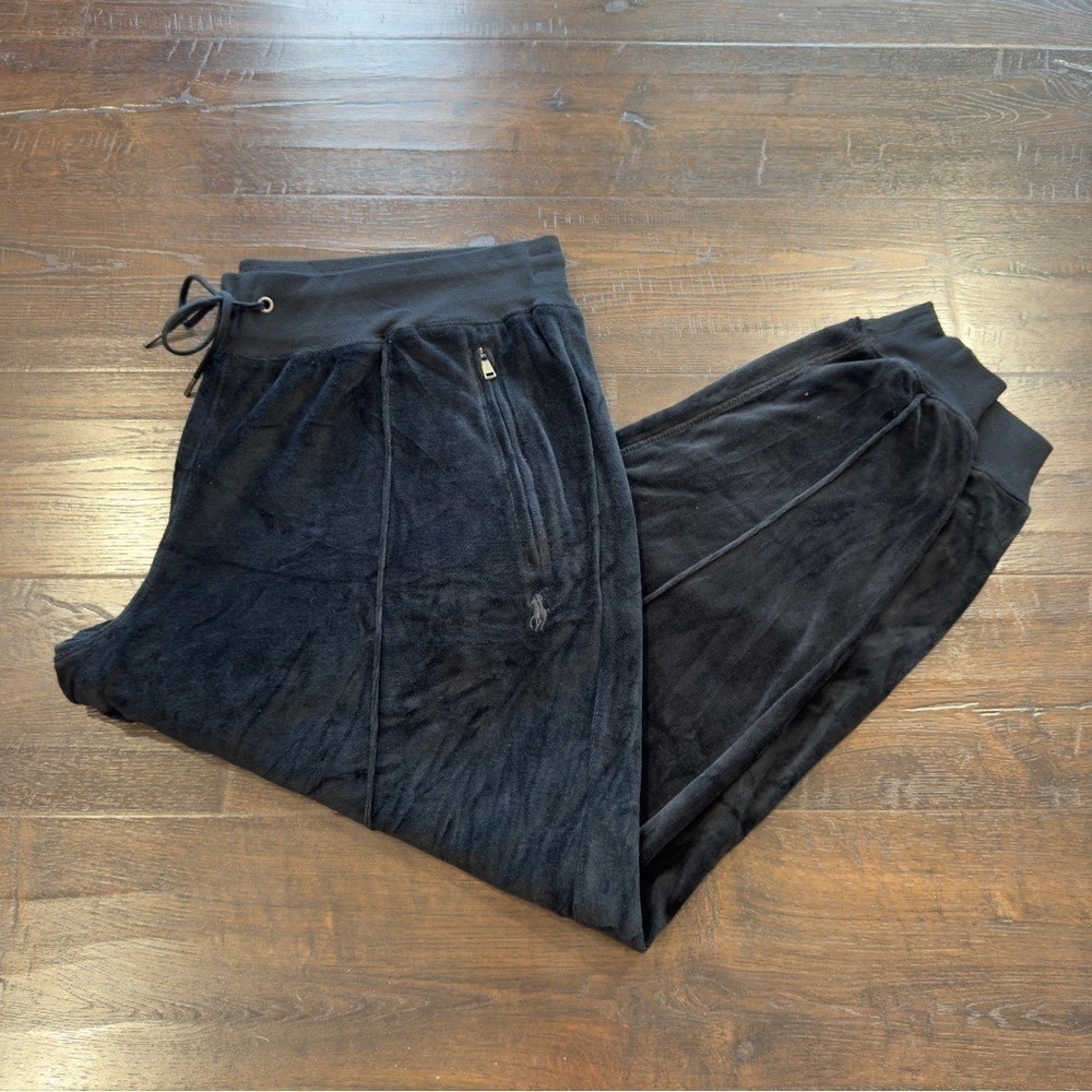 Polo Ralph Lauren Black Velvet Jogger Pants Size XL Women